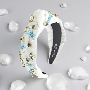 Brianna Cannon Bejeweled Headband handsewn Blue Bow and pearls NWT